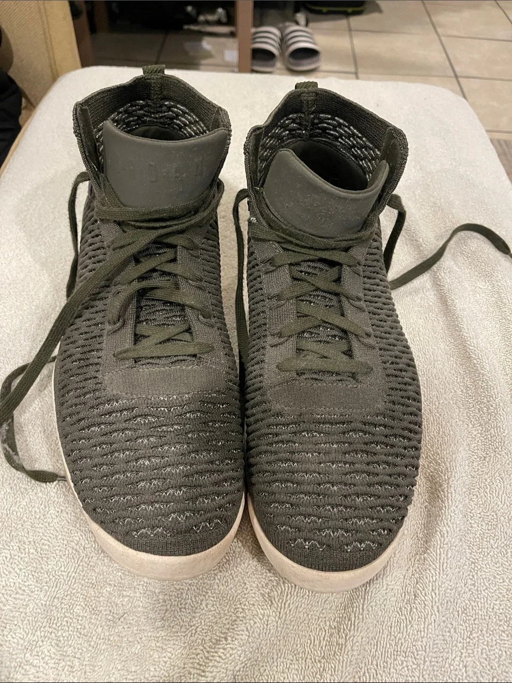 Nike Jordan Knit High-Top Sneakers in Dark Olive